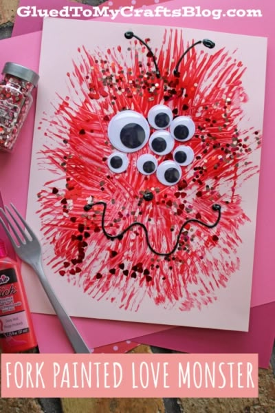 Easy Toddler Fall Activities, Monster Process Art Preschool, The Love Monster Craft, Fork Monster Painting, Red Art Projects For Preschoolers, Monsters Love School Activities, Pre K Monster Activities, Easy Preschool Crafts Fall, Spooky Activities For Toddlers