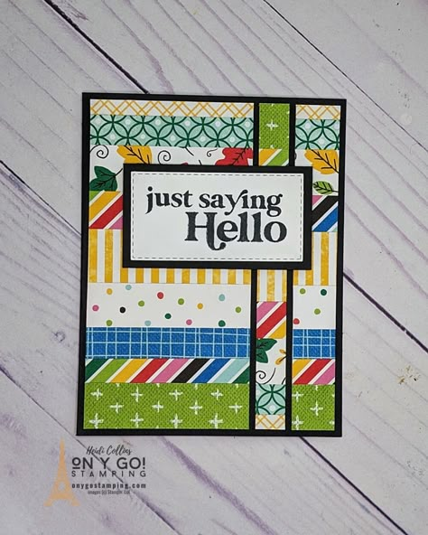 Paper Strip Card Ideas, Paper Piecing Cards, Using Paper Scraps For Cards, Scrap Strip Cards, Scrappy Cards Paper Scraps, Patterned Paper Cards Ideas, Scrap Paper Card Ideas, Cards For Scrapbook, Scrap Paper Cards