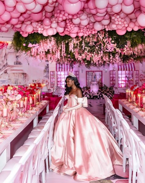 Puffy Dresses Sweet 16, Sweet 17 Birthday Ideas Dress, Pink Sweet 16 Decorations Ideas, Birthday Dresses Sweet 16, Sweet 16 Dresses Black Women, 15th Birthday Dresses, Zainab Core, Sweet 16 Dress Ideas, Birthday Hall