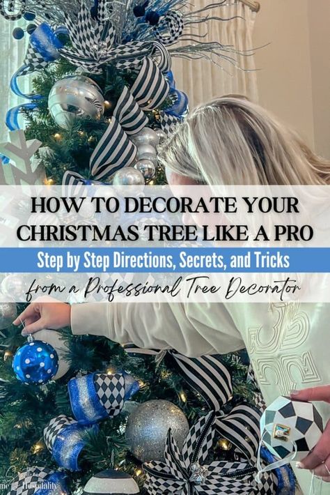 An inside look at the entire process and secrets for decorating a Christmas tree from a professional tree decorator! How To Decorate A Christmas Tree Step By Step, Decorate Christmas Tree Like A Pro, Christmas Tree Decorating Tips, Decorating A Christmas Tree, Decorate A Christmas Tree, Christmas Tree Inspo, Pencil Christmas Tree, Tree Decorating, Little Christmas Trees