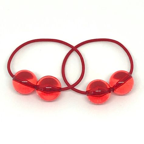 Ball Hair Ties, Bobbles Hairstyle, Red Hair Tie, 2000s Red Hair, Kidcore Clothes, 2000s Hair, Cherry Hair, Red Ball, Ball Hairstyles