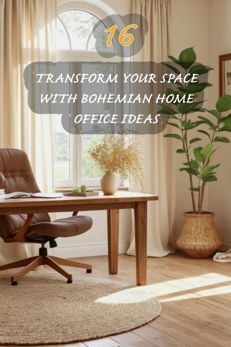 Discover how I've turned my workspace into a cozy retreat with these 16 bohemian home office ideas. From the stunning natural light to the earthy textures, my favorite features include the warm wooden desk and serene plant accents that inspire creativity and comfort. Nature Office Decor, Bohemian Office Decor Ideas, Boho Office Space Workspaces, Bohemian Home Office, Hollywood Regency Bedroom, Bohemian Office, Bohemian Ideas, Earthy Textures, Boho Office