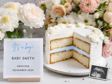 Cake Gender Reveal Announcement, Baby Boy Announcement, Its a Boy, Gender Reveal, Digital Editable Template, Social Media, Instagram Gender Reveal Cake Inside, Indoor Gender Reveal Ideas, Pregnancy Announcement Cake, Cake Gender Reveal, Baby Reveal Cakes, Cake Surprise, Gender Reveal Cakes, Pregnant With Boy, Boy Announcement