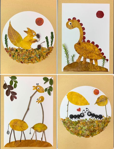 Leafs Arts And Crafts, Art And Nature Crafts, Leaf Kids Crafts, Art With Leaves Ideas, Nature Craft Ideas For Kids, Nature Arts And Crafts For Kids, Natural Art For Kids, Leaf Arts And Crafts For Kids, Animal Leaf Art