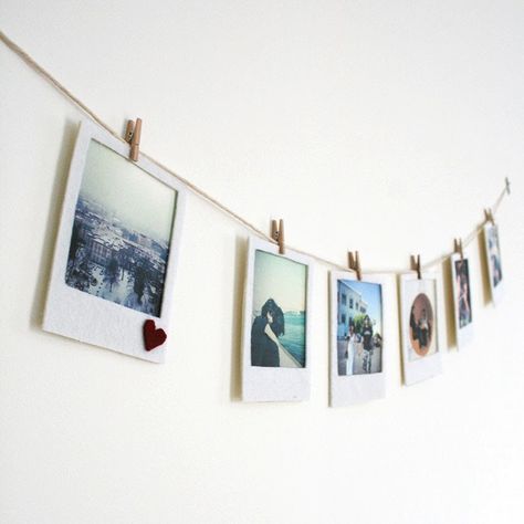 A picture is worth a thousand words for your Valentine! DIY photo hangers Polaroid Display, Polaroid Wall, Colorful Paper, Polaroid Pictures, Dorm Ideas, Valentine Day Crafts, Diy Homemade, Tough Times, Diy Photo