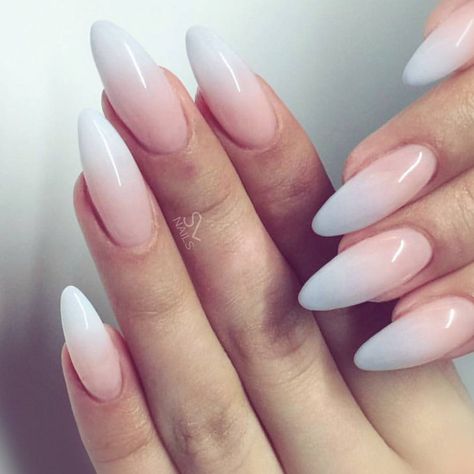 Almond Baby Boomer Nails, Soft Pink Nail Designs, Baby Bloomer Nails, Ombré French Tip, White Almond Nails, Baby Boomers Nails, Long Almond, Ombré Nails, Milky Nails