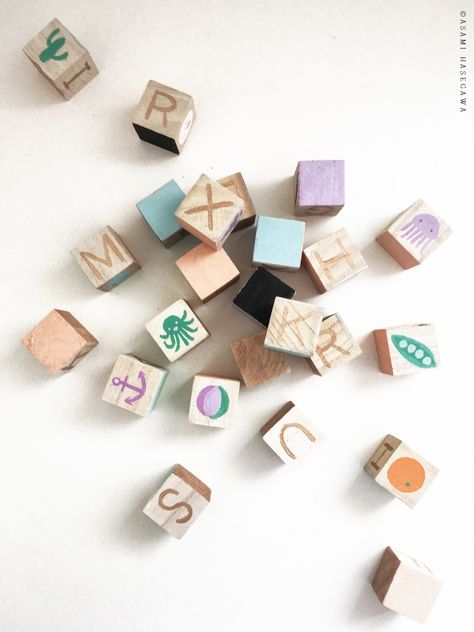 Alphabet Blocks Crafts, Wood Blocks Diy, Wooden Alphabet Blocks, Art Party Ideas, Waldorf Homeschool, Crafts Clay, Diy Blocks, Alphabet Blocks, Wooden Alphabet