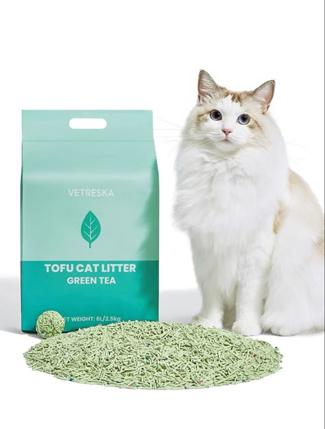 VETRESKA Tofu Cat Litter, Natural Eco-Friendly Pretty Kitty Litter, Flushable Clumping Tofu Cat Litter Pellets - Ultra Absorbent, Odor Control, Dust-Free Low Tracking Cat Litter (Greentea) #dog #cat #feline #paw #woof #meow #dogmom #catmom #catlady #crazycatlady #stylishpet #leash #ceramic #dish #bowl #pastel #pet #rope #water #fooddish #waterbowl #dogleash #harness Pet Branding, Natural Pretty, Aesthetic Items, Cats Art Drawing, Kitty Litter, Neon Artwork, Dream's Cat, Cat Pad, Cat Feeder