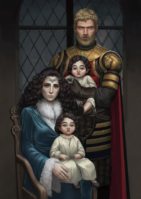 C: Avaryn and Danhar, Marijana Gluhović on ArtStation at https://www.artstation.com/artwork/rR9beE Family Portrait Drawing, Royal Family Portrait, Plate Armor, Family Story, Jaime Lannister, House Family, Game Of Thrones Art, Arya Stark, Arte Fantasy