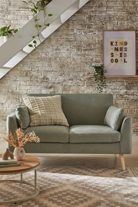 Green Couch Ideas, Sage Green Couch, Farmhouse Sofas, Small Sofa Set, Therapist Office Design, Scandanavian Interiors, Green Sofa Living Room, Small Sofas, Sofa 2 Seater