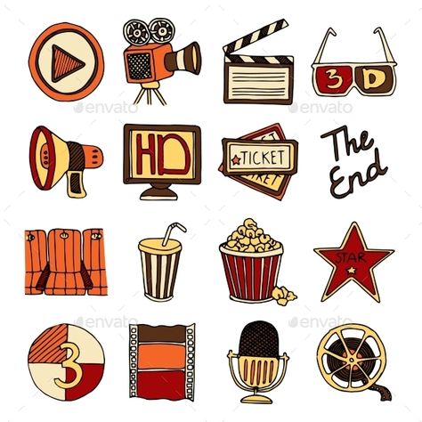 Vintage cinema filmmaking studio and movie theater color icons set with tape bobbin abstract isolated vector illustration. Editabl Movie Icon, Vintage Cinema, Color Icons, Vintage Icons, Graphic Editing, Journal Doodles, Diy Vintage, Iconic Movies, Planner Bullet Journal