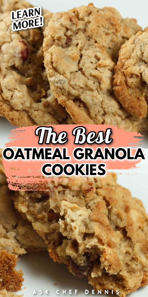 Oatmeal Granola Cookies, Granola Bar Cookies, Homemade Snacks For Adults, Granola Cookies Recipe, Oatmeal Desserts, Oatmeal Cookies Recipes, Oatmeal Dessert, Quick Oatmeal, Oatmeal Granola