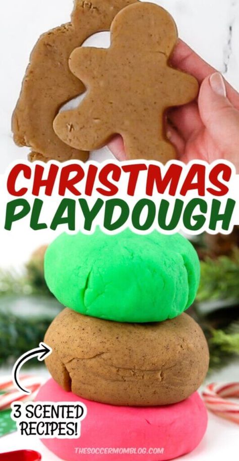 Get into the holiday spirit with these 3 fabulously festive scented Christmas playdough recipes! Learn how to make peppermint playdough, Christmas tree playdough, and gingerbread playdough! Easy Diy Stockings, Best Homemade Playdough Recipe, Easy Homemade Playdough, Christmas Playdough, Easy Homemade Playdough Recipe, Diy Stocking, Homemade Playdough Recipe, Diy Stocking Stuffers, Diy Stockings