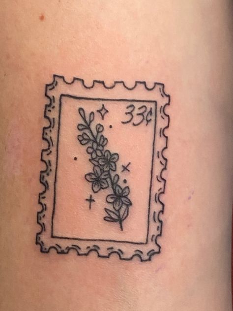 July Ruby Tattoo, Flower Stamp Tattoo Ideas, Larkspur Stamp Tattoo, Bluebonnet Stamp Tattoo, July Birth Month Tattoo, Supermarket Flowers Tattoo, July Tattoo Ideas Birth Month, July Larkspur Tattoo, July Birthday Tattoo