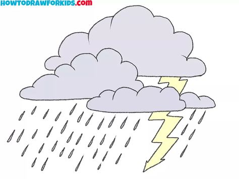 How to Draw a Storm - Easy Drawing Tutorial For Kids How To Draw Storm Clouds, Storm Drawing Easy, Storm Drawing, Landscape Drawing Tutorial, Useful Skills, Storm Pictures, Summer Thunderstorm, Improve Your Drawing Skills, Speed Draw