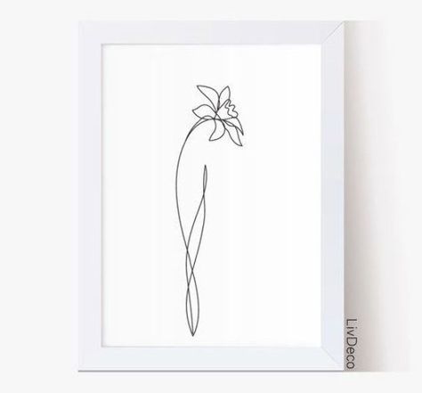 Small Welsh Tattoo, Minimalist Daffodil Drawing, Daffodil Tattoo One Line, Doodle Daffodil, Daffodil Line Art Tattoo, Line Drawing Daffodil, Abstract Daffodil Tattoo, Welsh Daffodil Tattoo, Dafodill Flowers Tattoo Simple