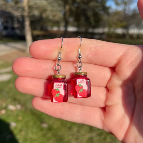 Strawberry Jam Jar Earrings Novelty Earrings Unique - Etsy مربى الفراولة, Silly Earrings, Jar Earrings, Strawberry Jewelry, Crazy Earrings, Weird Earrings, Weird Jewelry, Romantic Earrings, Cool Earrings