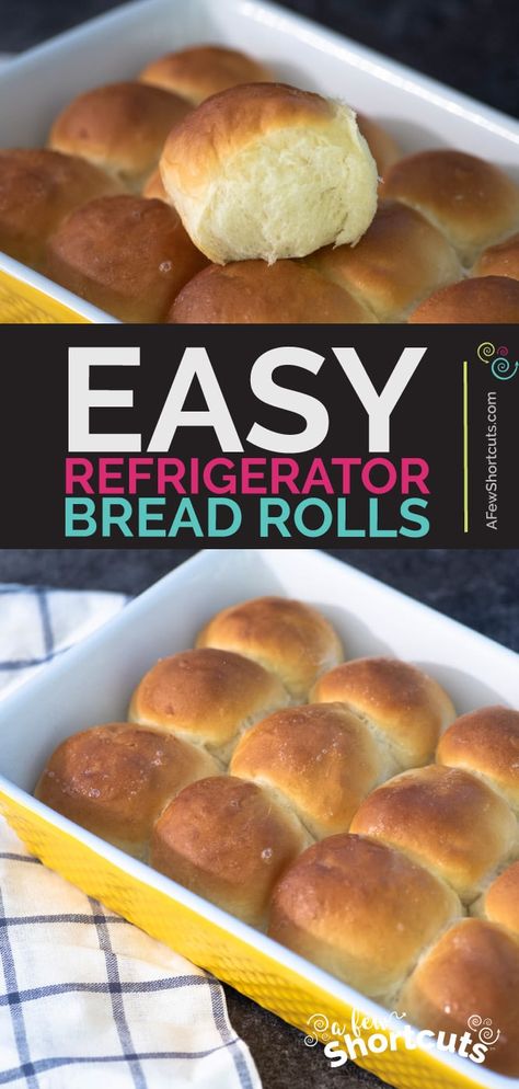 Some of the best dinner rolls ever come from this Easy Refrigerator Bread Rolls Recipe! Make a few or make all of them at once. DELICIOUS! Great make ahead bread dough. | @AFewShortcuts #recipes #bread #dairyfree #baking #rolls Easy Refrigerator Yeast Rolls, Refrigerator Dinner Rolls Recipe, No Knead Refrigerator Rolls, Refrigerator Rolls Overnight, Make Ahead Bread Dough, Slider Bread Recipe, Refrigerator Yeast Rolls Recipe, Refrigerator Bread Dough Recipe, Make Ahead Dinner Rolls