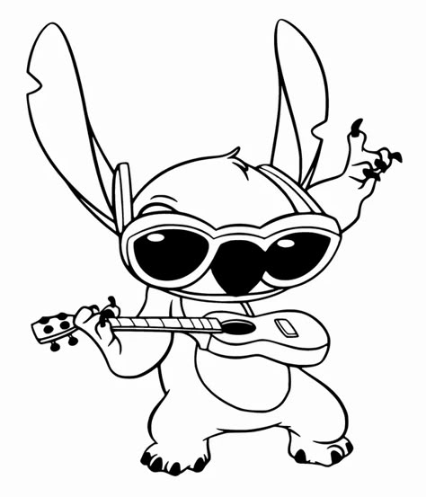 Stitch Playing Guitar with Sunglasses Coloring Page Lol Dolls Coloring Pages, Stitch Colouring, Lilo And Stitch Coloring Pages, Ladybug Coloring Pages, Letters Coloring Pages, Dolls Coloring Pages, Landscape Coloring Pages, Stitch Coloring, Bratz Coloring