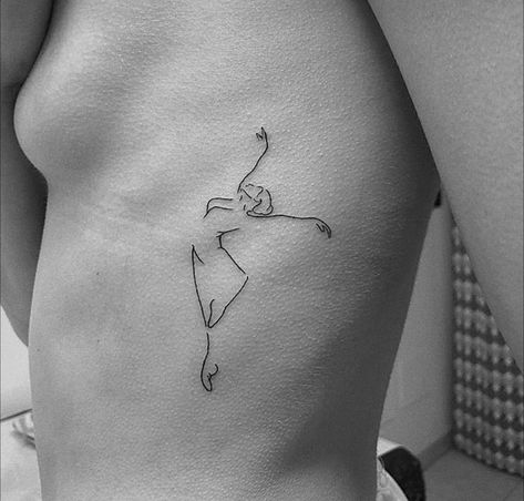 Contemporary Dance Tattoo, The Show Must Go On Tattoo, I Hope You Dance Tattoo, Tattoos For Dancers, Ballet Tattoo Minimalist, Dance Tattoo Ideas Dancers, Dance Related Tattoos, Tiny Dancer Tattoo, Dancer Tattoo Ideas