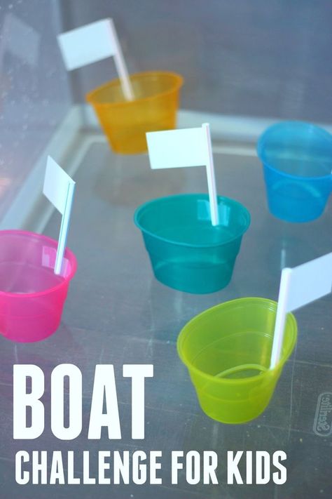 Quick & Easy Boat Challenge for Kids! Who Sank The Boat, Palm Sunday Activities, Easy Boat, Preschool Transportation, Transportation Unit, Boat Theme, Transportation Activities, Boat Crafts, Pirate Crafts