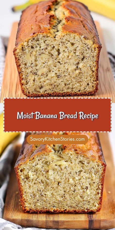 Looking for the perfect way to use overripe bananas? This Moist Banana Bread Recipe will take your baking to the next level! Enjoy a deliciously soft and flavorful treat that’s perfect for breakfast or dessert. Don't forget to save this recipe for your next baking adventure! Simply Banana Bread, 2 Loaves Banana Bread Recipe, Banana Bread Butter, One Loaf Banana Bread Recipe, Banana Bread Recipe Two Bananas, 2 Banana Banana Bread Recipe, Bread Banana Recipes, Banana Bread With Cake Flour, Banana Bread Pioneer Woman