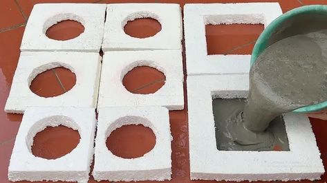 Styrofoam Garden Ideas, Cement Molds Diy Patio, Styrofoam Diy Ideas, Concrete Molds Diy How To Make, Cement Diy Ideas, Cement Molds Concrete Projects, Styrofoam Crafts Diy Projects Ideas, Cement Crafts Videos, Cement Art Concrete Projects