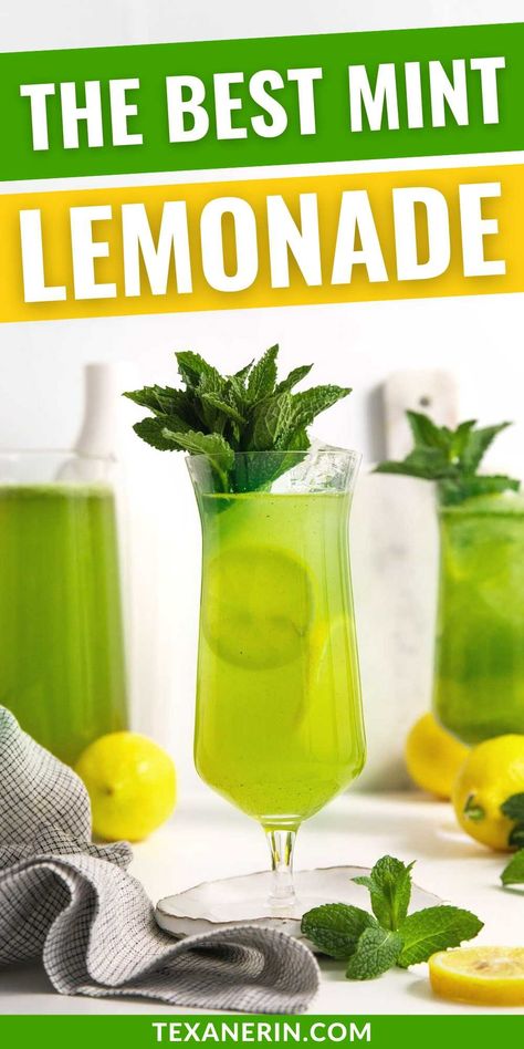 This mint lemonade is bright and citrusy, not overly sweet, and infused with the refreshing essence of fresh mint. And you only need 4 ingredients to make it. It's also naturally gluten-free and vegan. Mint Drink Recipe, Mint Recipes Fresh, Mint Lemonade Recipe, Mint Drink, Green Drink, Mint Lemonade, Mint Recipes, Lemonade Recipe, Delicious Drink Recipes