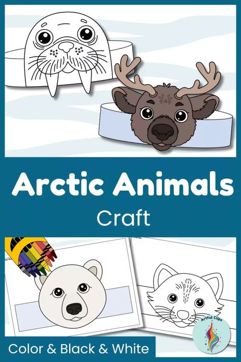 Arctic Animals Craft - 10 Fun Paper Crown Headbands for Preschool & Kindergarten Kids - Artful Clips Polar Animals Crafts For Toddlers, Arctic Animal Crafts For Toddlers, Arctic Animals Crafts For Toddlers, Arctic Animals Craft, Seal Crafts For Kids, Polar Animals Preschool Crafts, Polar Animals Preschool Activities, Arctic Animal Craft, Attic Animals