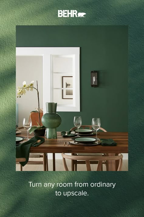 Vine Leaf brings a richness and depth that naturally turns any room from ordinary to upscale. Behr Vine Leaf, Paint Over Paneling, Light Green Kitchen Walls, Behr Color Palettes, Foyer Accent Wall, Behr Exterior Paint, Paint Color Visualizer, Light Green Kitchen, Taupe Paint Colors