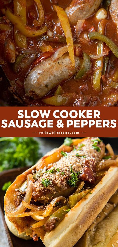 Crockpot Sausage Recipes, Slow Cooker Sausage And Peppers, Crockpot Italian Sausage, Sausage And Peppers Crockpot, Italian Sausage Peppers, Sausage Peppers Onions, Slow Cooker Sausage, Sausage Peppers And Onions, Sausage Crockpot