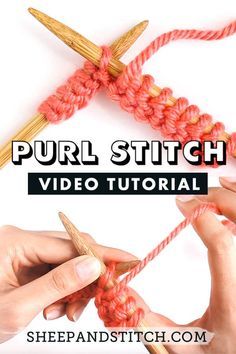 How To Purl, Knit Stitches For Beginners, Tutorial Knitting, Knit Purl Stitches, Beginner Knitting, Easy Knitting Projects, Knitting Basics, Beginner Knitting Patterns, Beginner Knitting Projects