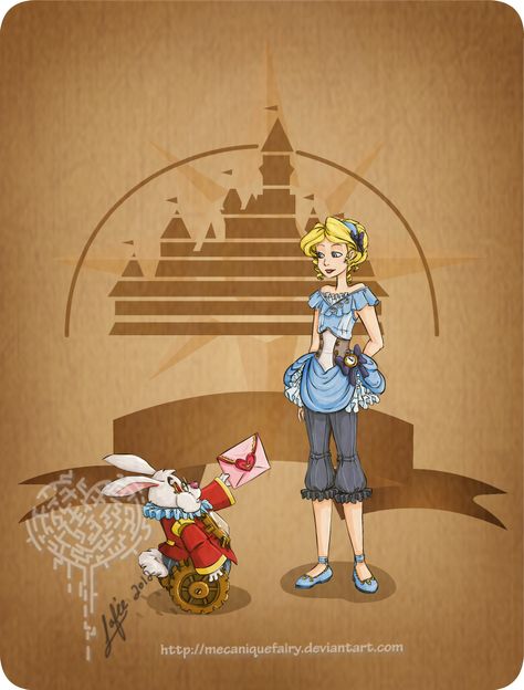 Disney steampunk: Alice by ~MecaniqueFairy on deviantART Steampunk Disney, Disney Punk, Steampunk Stuff, Disney Character Art, Punk Disney, Twisted Disney, Down The Rabbit Hole, Art Disney, Disney Alice