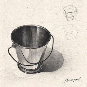 Metal bucket by R. Umyarov Still Life Pencil Shading, Bucket Drawing, Analytical Drawing, Silent Nature, Pencil Shading Techniques, Disney Drawing Tutorial, Basic Sketching, Metal Drawing, Shading Drawing