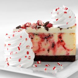 Cheesecake Factory White Chocolate Peppermint Bark Cheesecake Peppermint Bark Cheesecake Recipe, Peppermint Bark Cheesecake, White Chocolate Peppermint Bark, Chocolate Peppermint Bark, White Chocolate Peppermint, Christmas Cheesecake, Peppermint Cheesecake, The Cheesecake Factory, Peppermint Bark