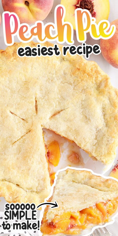 This fresh peach pie recipe is so easy to make. You'll be using pantry staples, store bought pie crusts, and will pile in the fresh peach pie filling that is homemade, but perfectly sweet! No need to make the filling in a saucepan, it creates its on filling while baking. Easy Peach Pie With Fresh Peaches, Easy Fresh Peach Pie, Fresh Peach Recipes Pie, Fresh Peach Pie Recipes Easy, Peach Pie Recipes With Fresh Peaches, Peach Pies Recipes, Fresh Peach Pie Recipes, Easy Fresh Peach Recipes, Recipe For Peach Pie