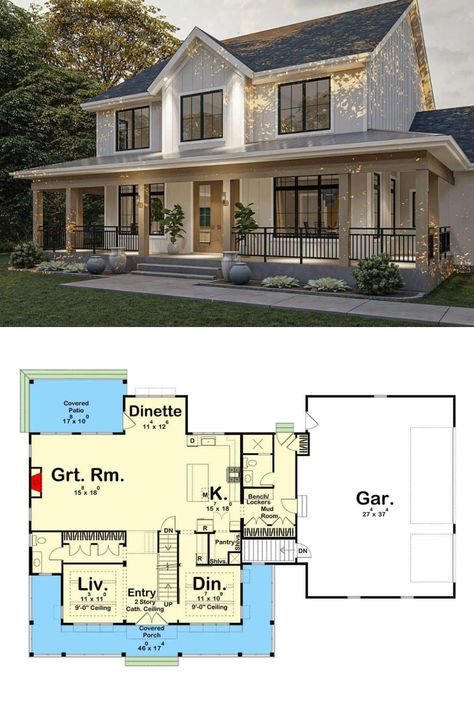 Two Story House With Front Porch, Two Floor House Plans 4 Bedroom, Wrap Around Front Porch Ideas, Two Story House With Porch, Farmhouse Style House Plans Two Story, Two Story House With Wrap Around Porch, Farmhouse Design Ideas House Plans, New House Plans 2 Story, Architectural House Plans 2 Story