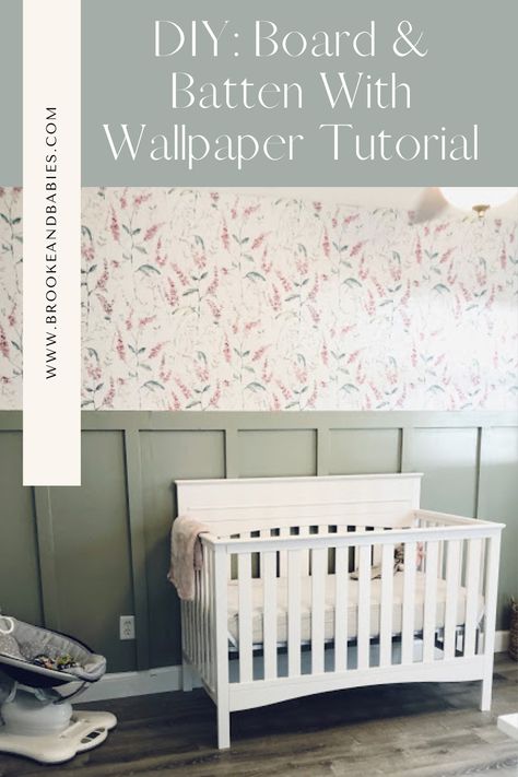 Board And Batten Wall Wallpaper Above, Board And Batten Wall Paneling, White Board And Batten Wall Nursery, Wood Wall Paneling Wallpaper, Wallpaper And Panelling Nursery, Board And Batten Crib Wall, Board Batten With Wallpaper, Wood Wall Design Ideas Nursery, Nursery Batten Board