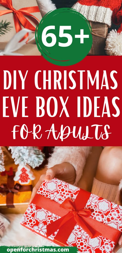 Christmas Eve Boxes are a trend that’s caught on over the last few years, and it doesn’t look like they’re going away any time soon. To help you prepare, here at Open for Christmas, we’ve come up with such a huge list of Christmas Eve box ideas for adults that you might end up having to buy a bigger box. How to make your own DIY Christmas eve box, amazing gifts for him, her, couples, bestie, sister, mum, dad grandparents. #christmasevebox #christmasgifts #christmasplanning #christmaseveideas Christmas Gifts Under 5 Dollars, Christmas Eve Box Ideas For Adults, Gifts Under 5 Dollars, Teenager Gift Ideas, Diy Christmas Eve Box, Christmas Eve Box For Adults, Diy Christmas Box, Christmas Eve Box Ideas, Useful Gift Ideas