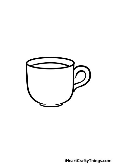 Cup Sketch Drawings, Coffee Lover Illustration, Coffee Mug Drawing Simple, How To Draw A Cup, How To Draw A Coffee Cup, Cups Ideas Design, Cup Drawing Easy, Drawing On Cups Ideas, Coffee Cup Outline