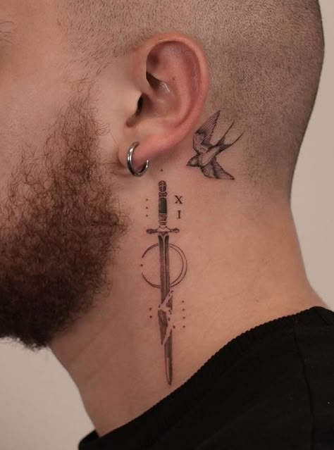 Neck Tattoo For Guys Design, Men's Neck Tattoo, Tattoos On Neck Men, Small Tattoos Neck Men, Neck Small Tattoo Men, Side Neck Tattoo Ideas For Men, Side Next Tattoo Men, Small Side Of Neck Tattoo, Neck Side Tattoo Men