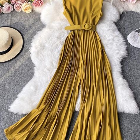 Luulla - Shopping Cart Yellow Jumpsuit Outfit Wedding, Pleated Jumpsuit Outfit, Dressy Pants Outfits For Wedding, Pants Jumpsuit Outfit, Stylish Jumpsuit Fashion, Womens Jumpsuits Formal, Wide Leg Pants Outfit Dressy, Wide Leg Jumpsuit Formal, Stylish Jumpsuits For Women