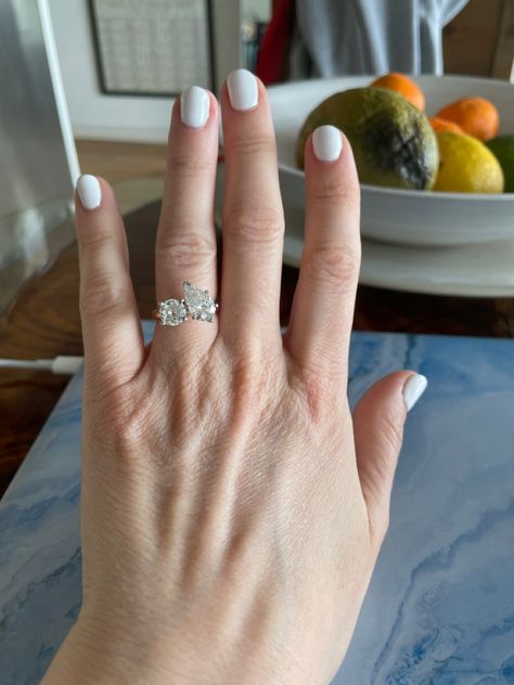 Circle And Pear Engagement Ring, Engagement Rings With Two Diamonds, Oval And Round Toi Et Moi, Engagement Ring With 2 Stones, 2 Diamond Engagement Rings, Double Solitaire Ring, Two Stone Engagement Ring Round, Toi Et Moi Ring Round And Pear, Dual Diamond Ring