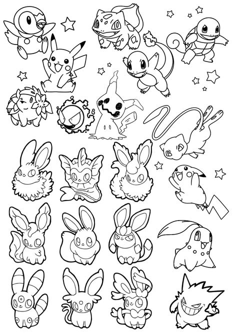 Easy Tattoo Flash Sheet, 90s Tattoo Flash Sheet, Pokemon Flash Sheet, Pokemon Outline Tattoo, 90s Cartoon Flash Tattoo, Pokemon Minimalist Tattoo, Starting Tattoo, 90s Cartoon Tattoos Ideas, Funny Flash Tattoo