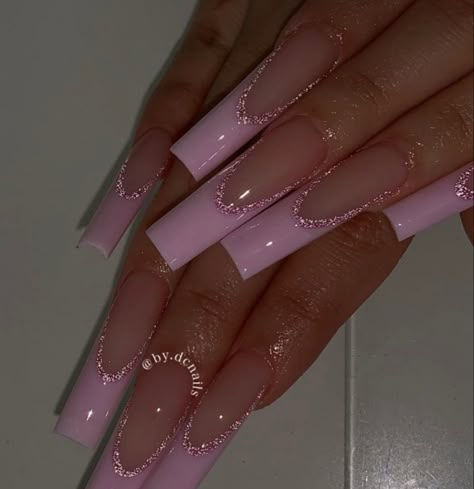 Glitter Nails Art, Nail Art Trendy, Pink French Nails, Baby Pink Nails, 2023 Nail, Pink Glitter Nails, Manicure Gel, Nail Art Glitter, Simple Acrylic Nails