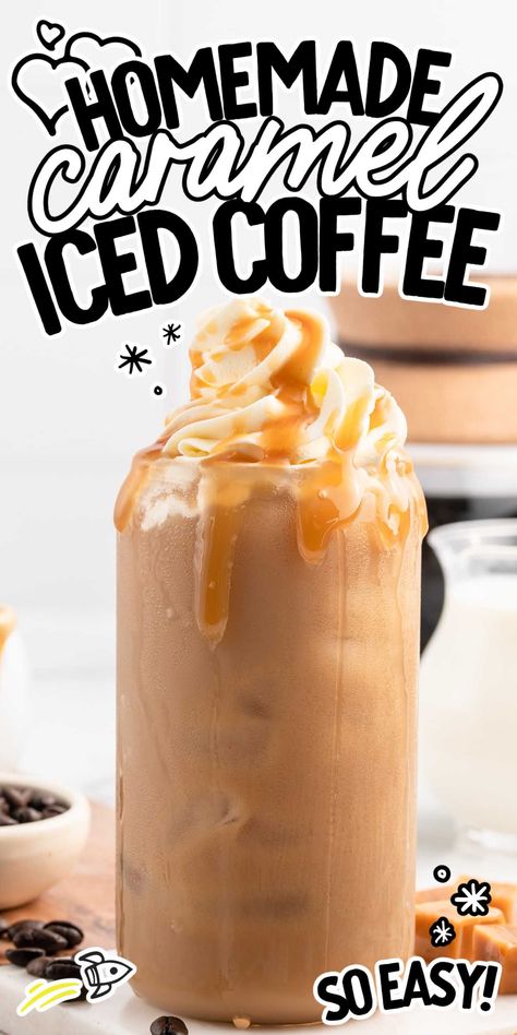 Satisfy your craving for a coffee shop treat with our Caramel Iced Coffee recipe: a blend of cold brew, salted caramel syrup, and milk. Budget-friendly, and delicious! Cold Brew Recipes Drinks, Blended Iced Coffee Recipe, Caramel Ice Coffee, Iced Coffee Recipe Keurig, Salted Caramel Cold Brew, Caramel Coffee Recipe, Salted Caramel Iced Coffee, Salted Caramel Syrup, Diy Iced Coffee