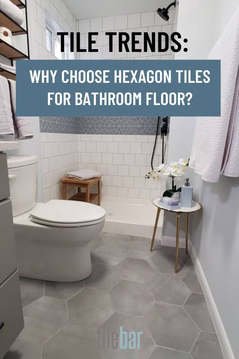 Bathroom Grey Hexagon Tile Floor, Master Bath Hexagon Floor, Bathroom Dark Hexagon Tile Floor, Bathroom Honeycomb Tile Floor, Hexagonal Tiles Bathroom Floor, Bathrooms With Hexagon Tile Floor, Slate Hexagon Tile Bathroom, Grey Octagon Tile Bathroom, Taupe Hexagon Tile Bathroom