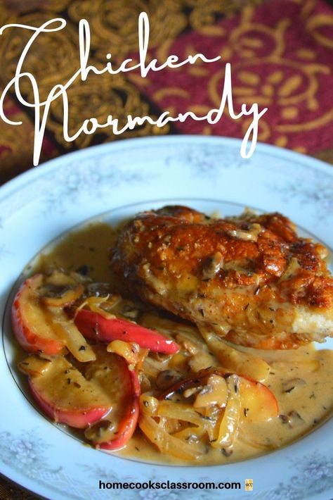 Chicken Normandy is a lovely and delicious french chicken dish.  It consists of bone-in chicken that has been dredged in flour and fried.  Then this chicken simmers in a combination of onions, apple slices, in a cream and apple cider until it is moist and tender.  So try out this comforting recipe! Normandy Recipes, White Wine Sauce Chicken, Wine Sauce Chicken, Fiber Diet Plan, Chicken Normandy, High Fiber Diet Plan, Chicken In White Wine Sauce, Chicken In White Wine, French Chicken Recipes