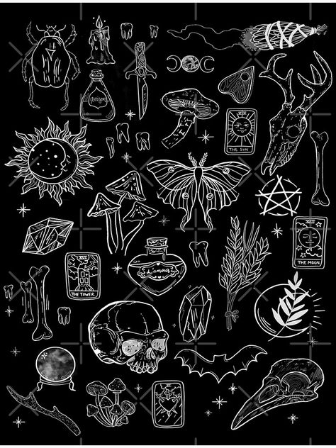 "Witchy page/oddities " Sticker by Katlligraphy | Redbubble Witch Aesthetic Stickers, Witchy Stickers Printable, Witchy Stencils, Samhain Tattoo, Whimsigoth Aesthetic, Witchy Stickers, Gothic Academia, Witch Print, Nightmares Art