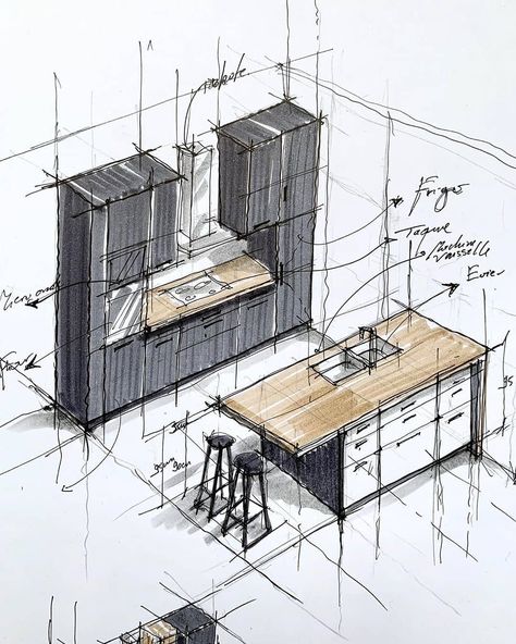 Sketchbook Architecture, Interior Architecture Sketch, Interior Design Sketchbook, Furniture Design Sketches, Perspective Drawing Architecture, Architecture Drawing Plan, Interior Design Renderings, Interior Architecture Drawing, Interior Design Drawings